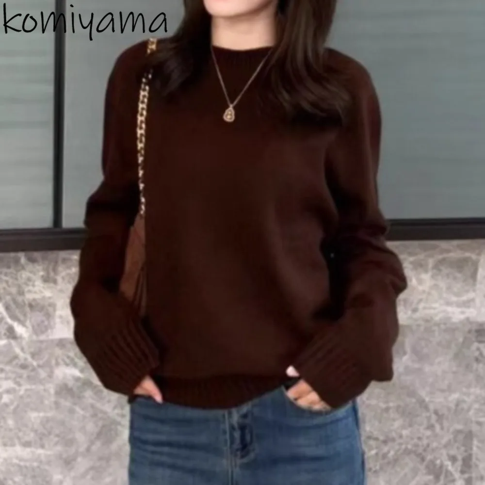 

Вязаный свитер в японском стиле, свободный свитер с круглым вырезом и длинными рукавами, Ropa Mujer, теплая одежда с низом, женская осенне-зимняя новинка, нежные топы