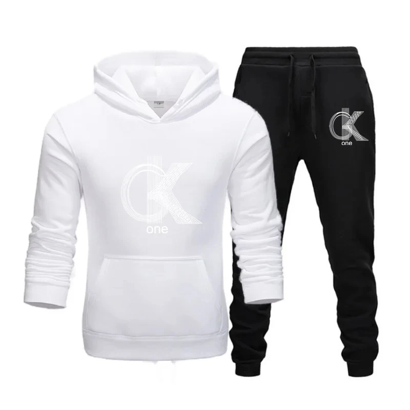 Ck-Set Hoodie and Print Pants for Men and Women Casual Tracksuit Plus Size Sportswear