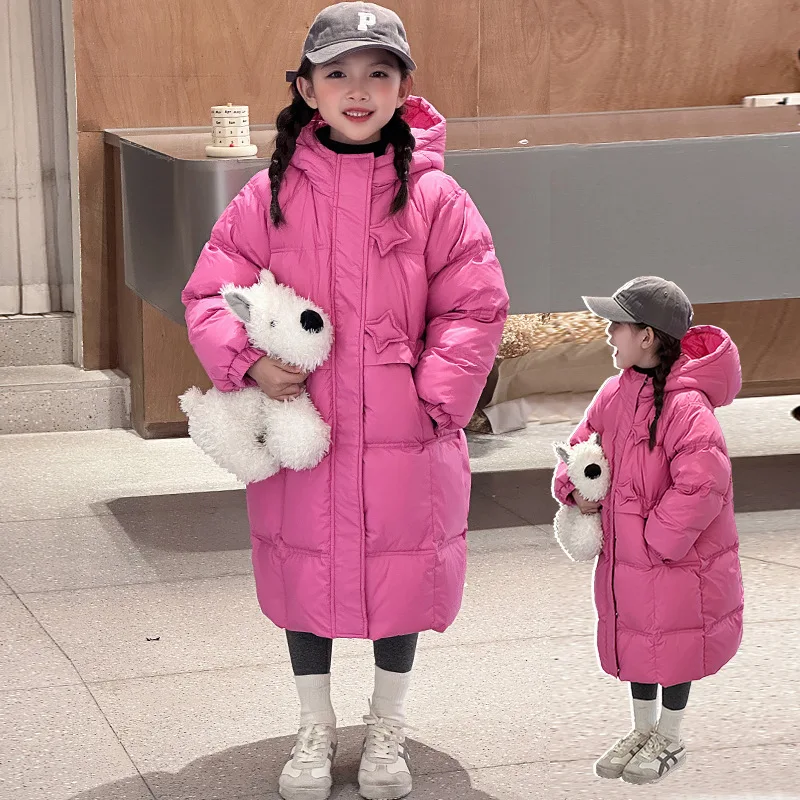 2024 Teen Girls Down Cotton Jacket Long Ultra Thick Parkas Pink Child Hooded Warm Coats Winter Clothes for Baby Padded Snowsuit