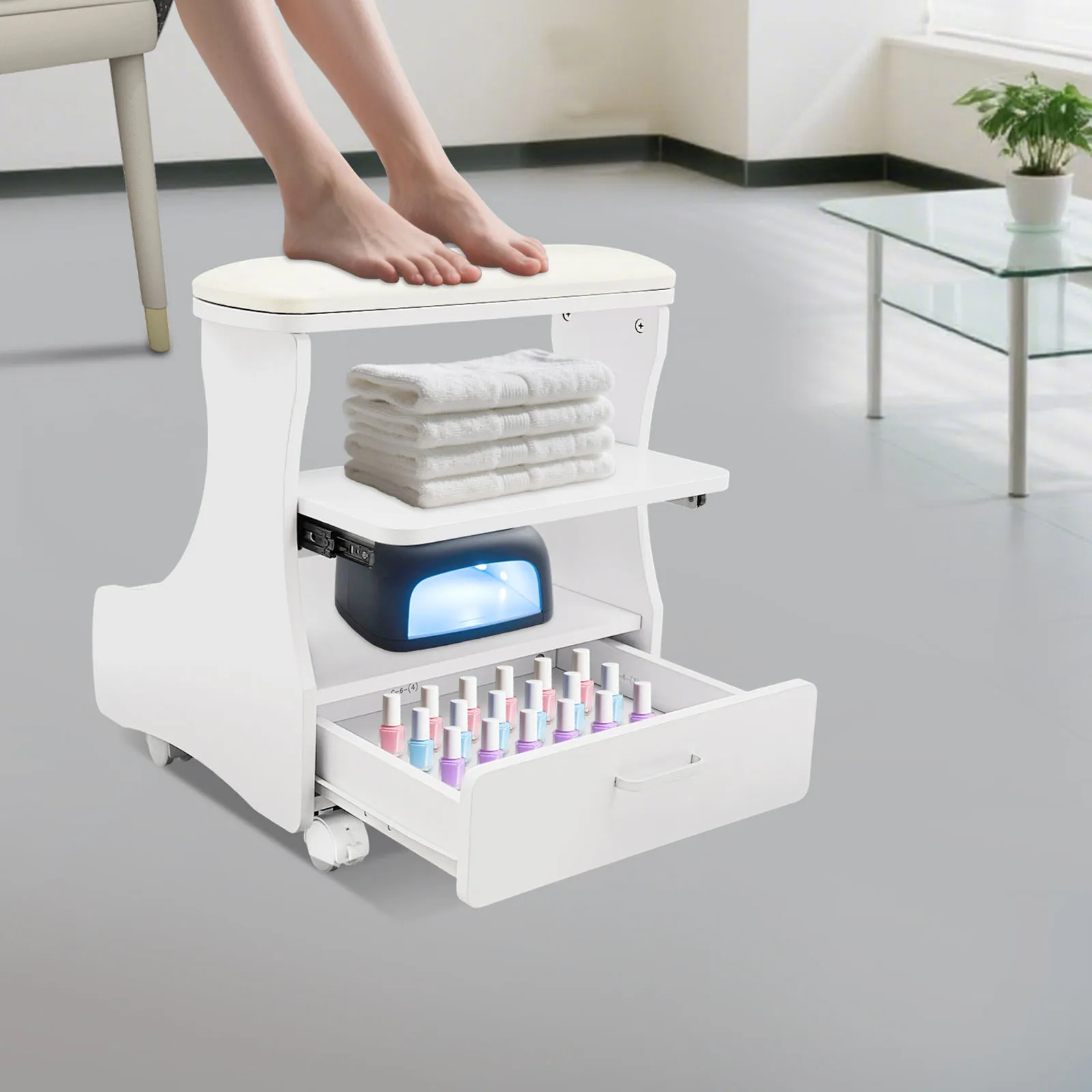 Foot Rest Pedicure Manicure Funiture Salon Nail Foot Trolley Cart Manicure Pedicure Cart Footbath Stool with Wheels image 5