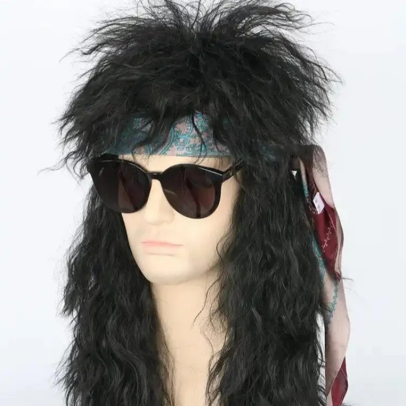 European and American style wig, punk long curly hair, Halloween rock prince full headpiece