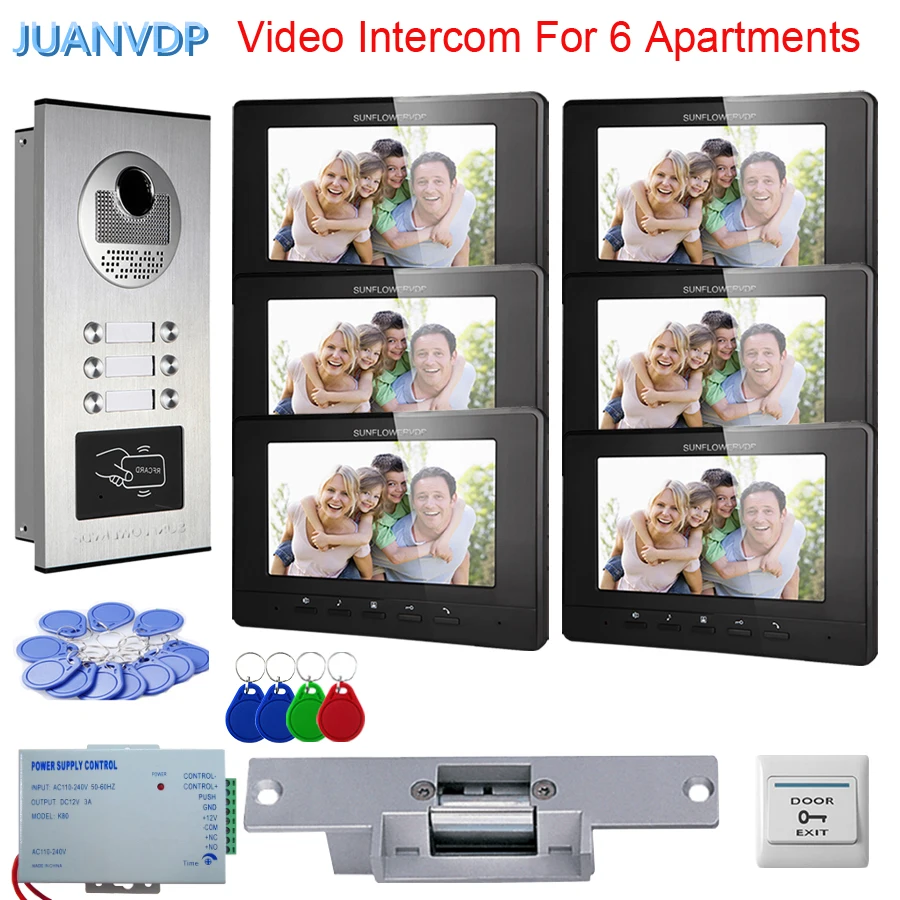 7 inch Wired Video Doorbell Indoor Monitor Rfid Outdoor Camera Visual Intercom Two-way Lock Video Door Phone 2/3/4/6/8 Apartment