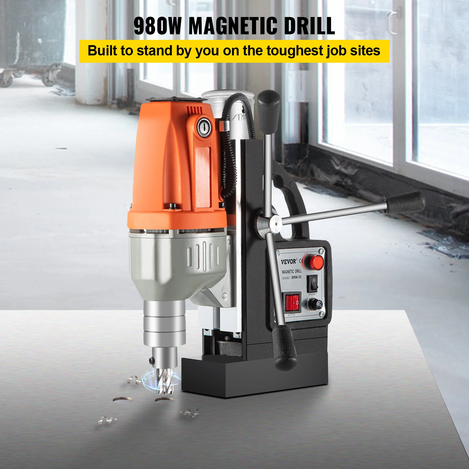 VEVOR Magnetic Drill 980W Magnetic Drilling Machine, Metal Drill Press Power 680 rpm, Multi-Function Metal Drill Press 35MM Core