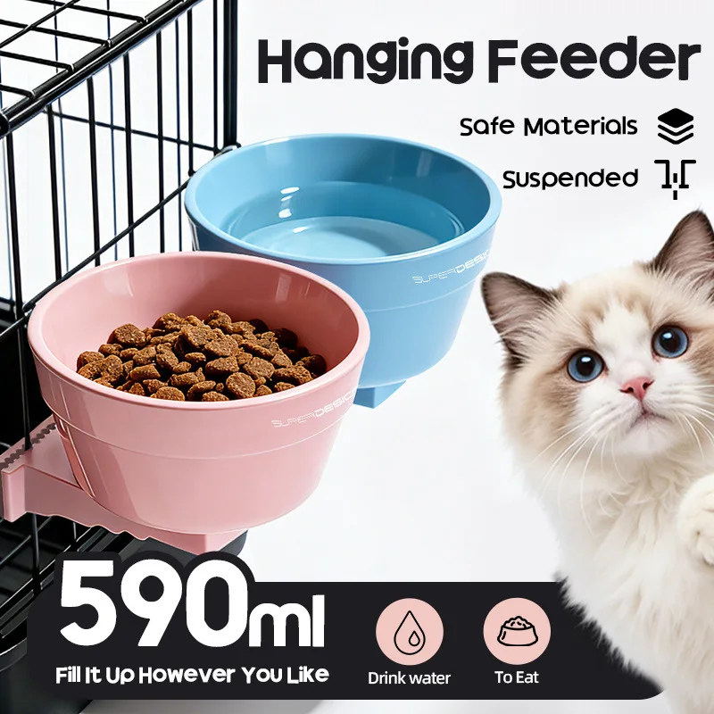 

New Hanging Cat Cage Feeding Bowl Dog Bowl Adjustable Fixed Fence Pet Feeder Water Bowl Dogs Cats Durable ABS Material Food Bowl