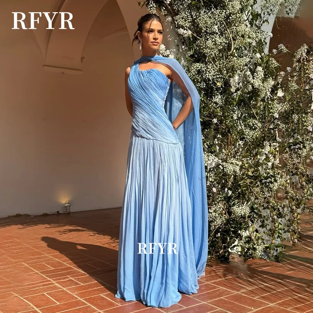 RFYR A Line فساتين السهرة Elegant Chiffon Prom Dress One Shoulder Princess Pleats Party Dress for Women Customized image 2