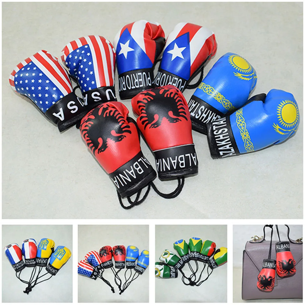 Boxing Gloves Keychains Car Bag Pendant Keychain Sport Leather PVC Boxer Italy Ukraine National Flag Key Chains Accessories Gift