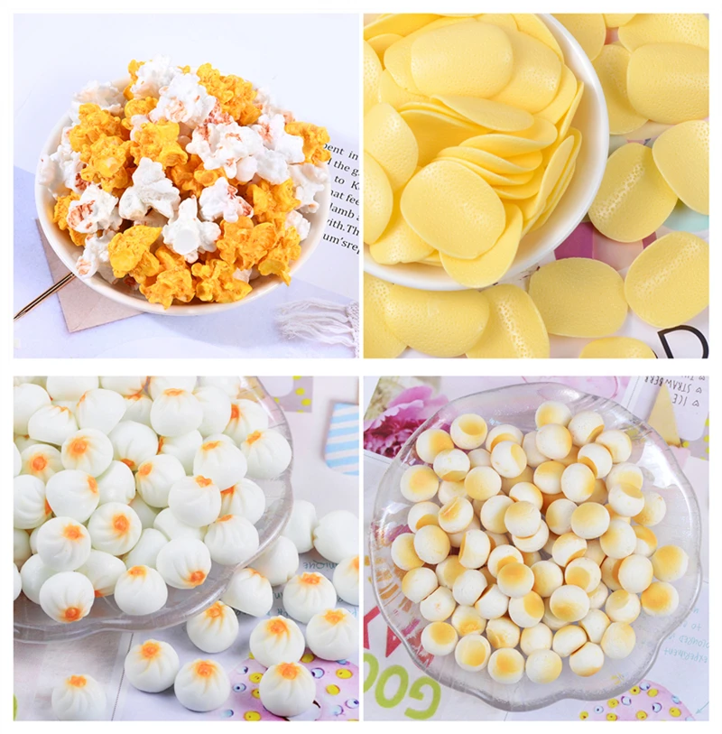 10Pcs Simulation Potato Chips Steamed Bun Popcorn Kitchen Accessories Play Toys Crafts Resin Cabochon Miniature Fake Food