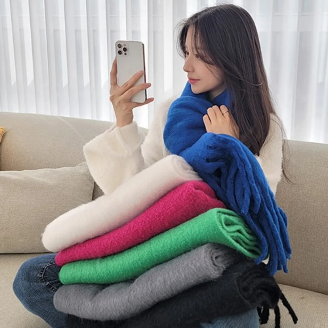 

2025 Solid Color Thick Cashmere Scarf for Women Large Blanket Pashmina Winter Warm Shawl Wraps Bufanda Female Tassel Foulard