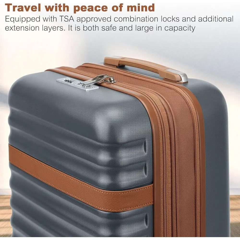 24 mala giratória expansível cinza-marrom: média, TSA-Lock, ABS + PC, leve e grande capacidade