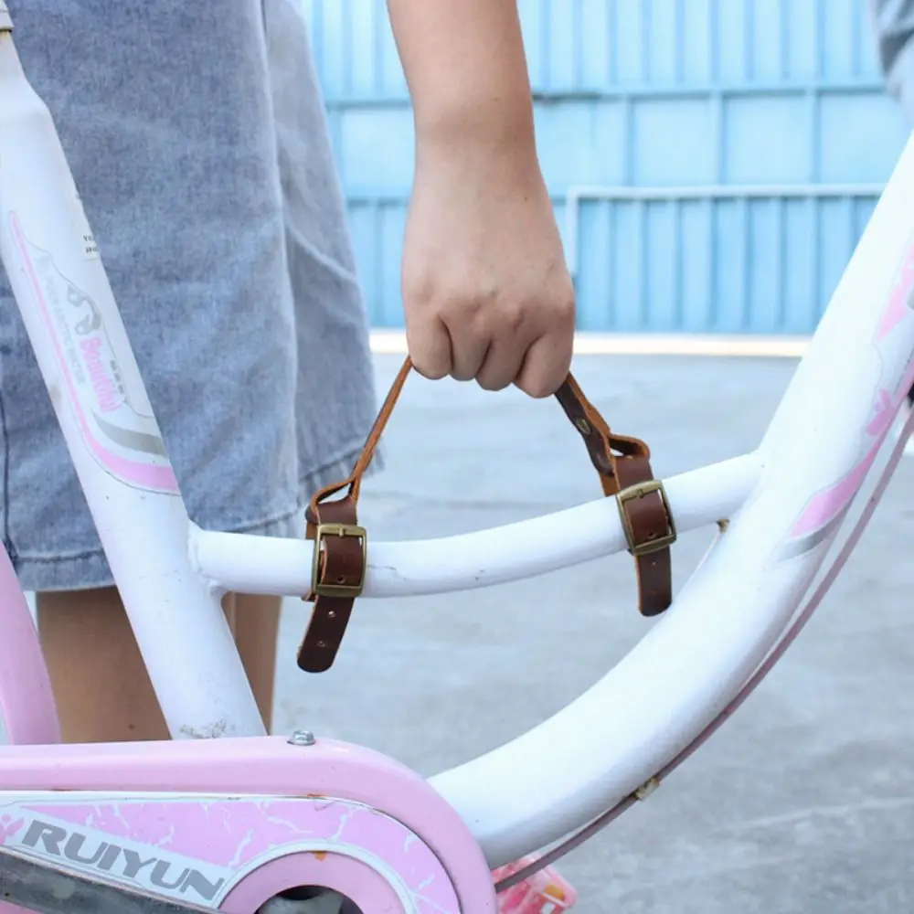 Top Layer Leather Bike Handle Strap Removable Portable Bicycle Frame Carrying Lifter Durable Comfortable Grip