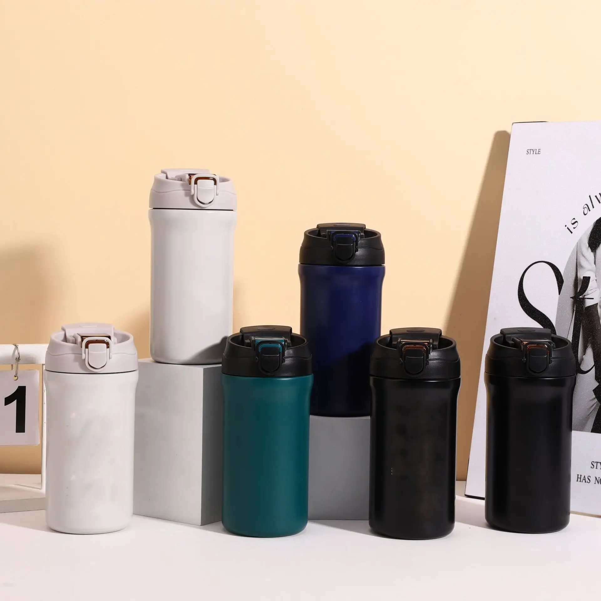 Solid Color Coffee Cup Double Layer Vacuum 316 Stainless Steel Thermal Insulated Tumbler for Office Home Use Straight Bottle