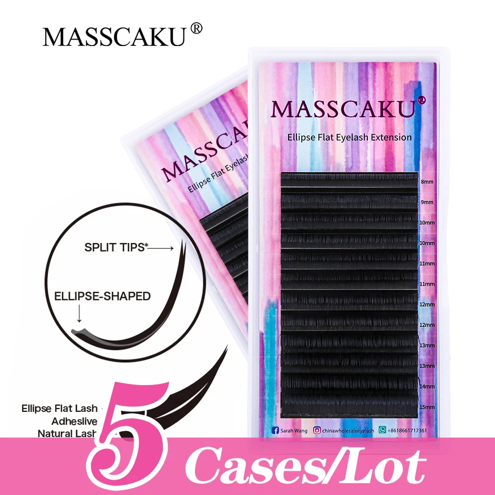 

5cases/lot MASSCAKU Ellipse Flat Eyelash Extension 100% Faux Mink 8-18mm&mix Matte Deep Black Lashes for Professional Supplies