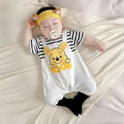 Disney Summer Baby Boy Rompers Cartoon Winnie the Pooh Print Short Sleeve Newborn Jumpsuit Girl Cotton Kid Infant Outfit Clothes