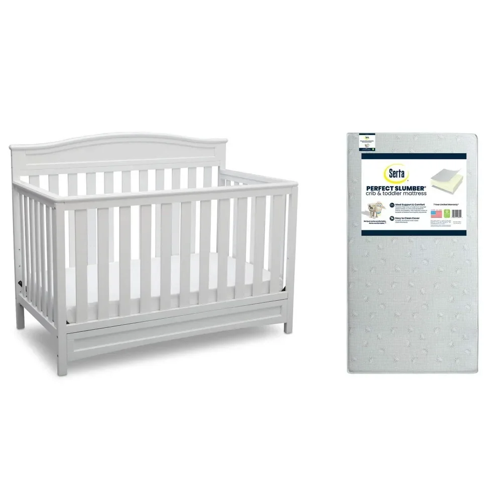 2023 New 4-in-1 Convertible Crib,  Dual Sided Recycled Fiber Core Crib and Toddler Mattress