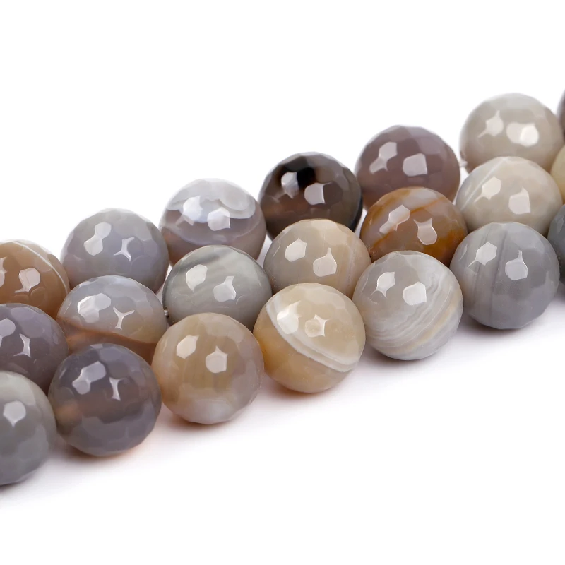12mm 14mm Round Faceted Natural Gray Agates Stone Beads DIY Loose Beads For Jewelry Making Strand 15 Inch