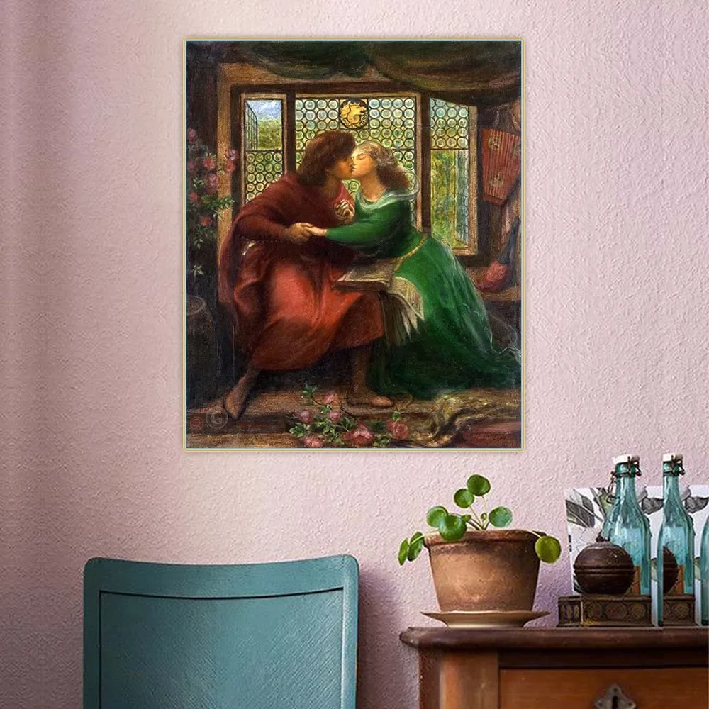 Dante Gabriel Rossetti "Polo y Francesca da Rimini" lienzo pintura al óleo decoración estética telón de fondo imagen decoración del hogar