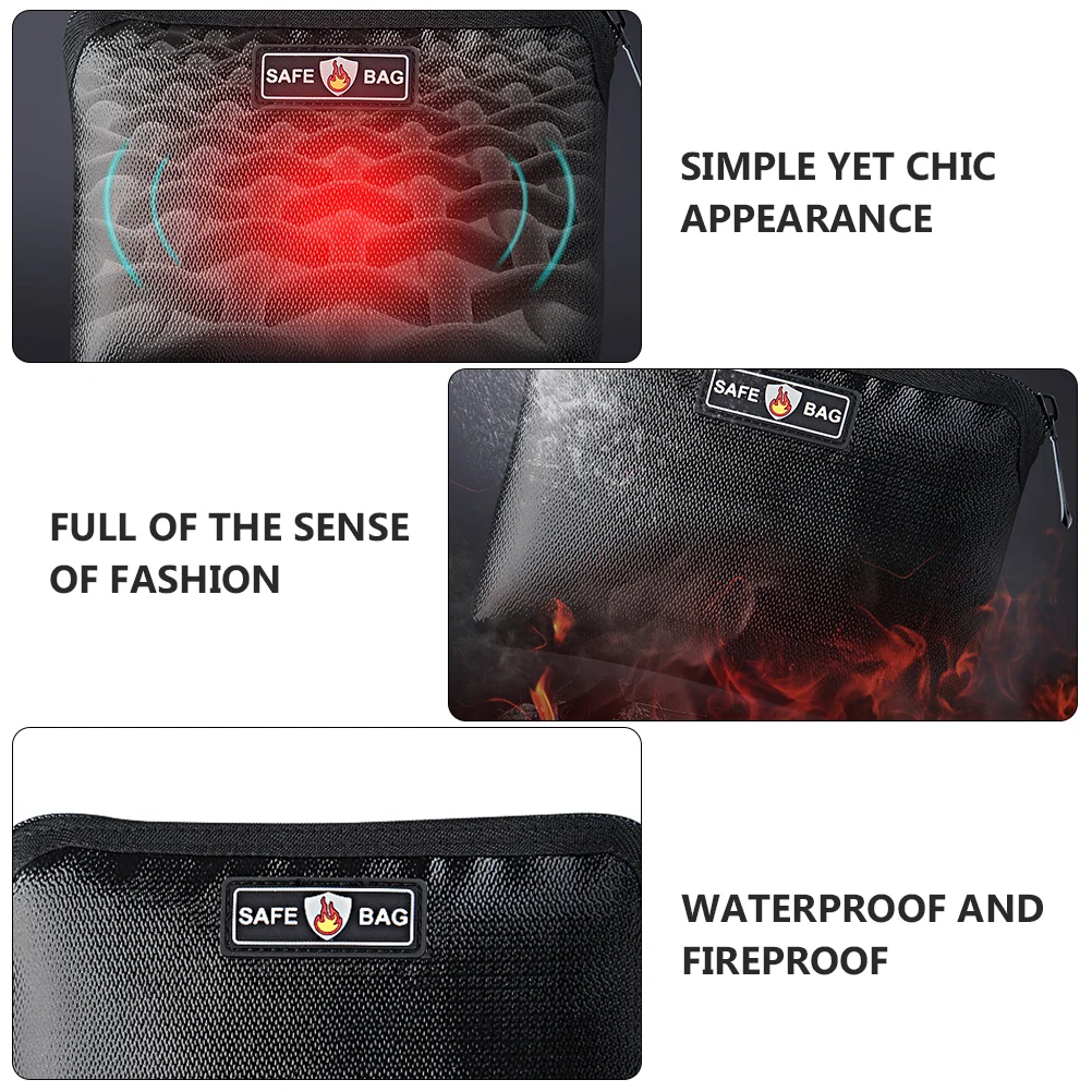 Fireproof File Bag Wallet Storage Versatile Multipurpose 17X12cm Portable Pocket Black Blast-proof Safe Cellphone