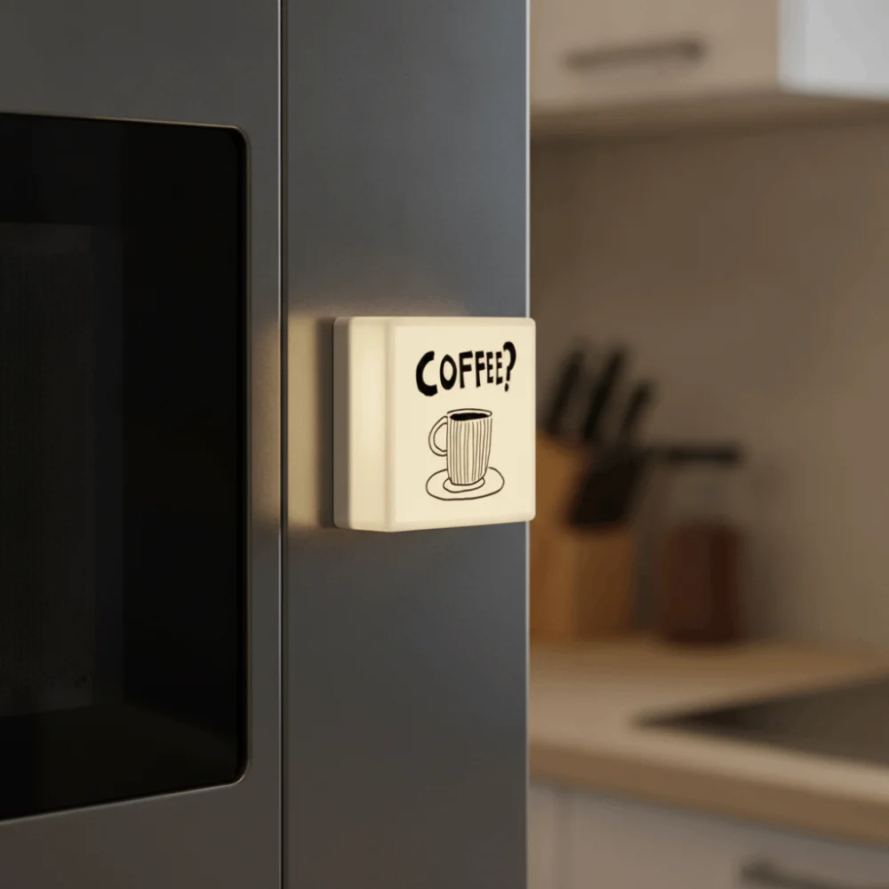 Touch-sensitive Glowing Coffee Shop Fridge Magnet Sounding Rechargeable Lighted Fridge Magnet Adjustable Light Brightness