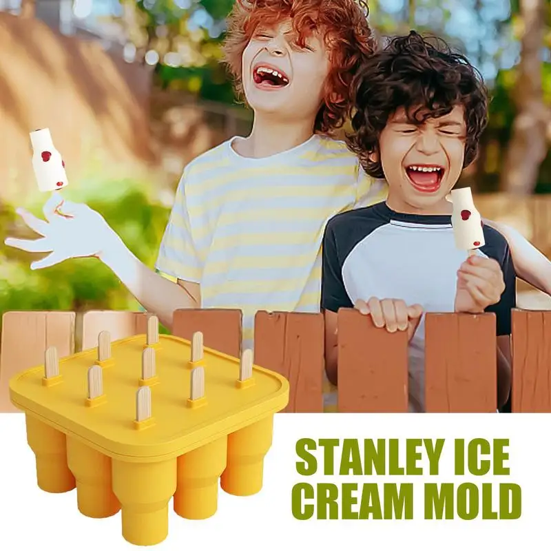 Ice Pop Molds 9-Cavity Handmade Popsicles Stick Maker Mold Easy Release Home Popsicles Molds With Lids Tumbler Ice Tray For