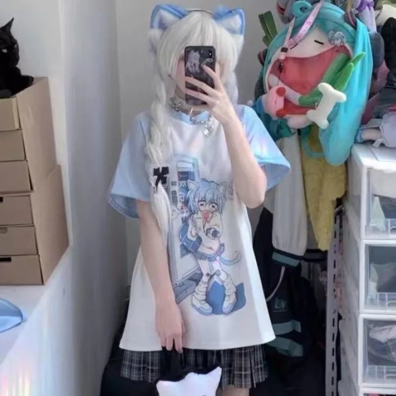 Kawaii y2k Clothes T-shirts with Removable Sleeve Short Long Sleeve Tops Anime Graphic Tshirt Summer Spring Japanese Style 2024