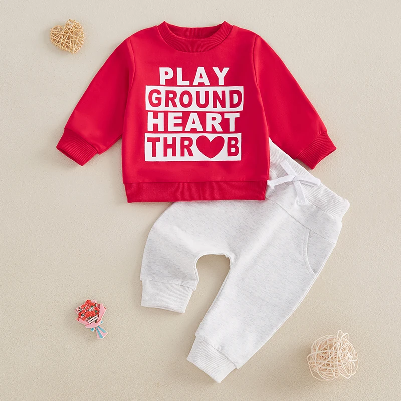 Baby Boy Valentine's Day Outfit Letter Print Sweatshirt and Elastic Pants 2 Piece Jogger Clothes for Toddlers