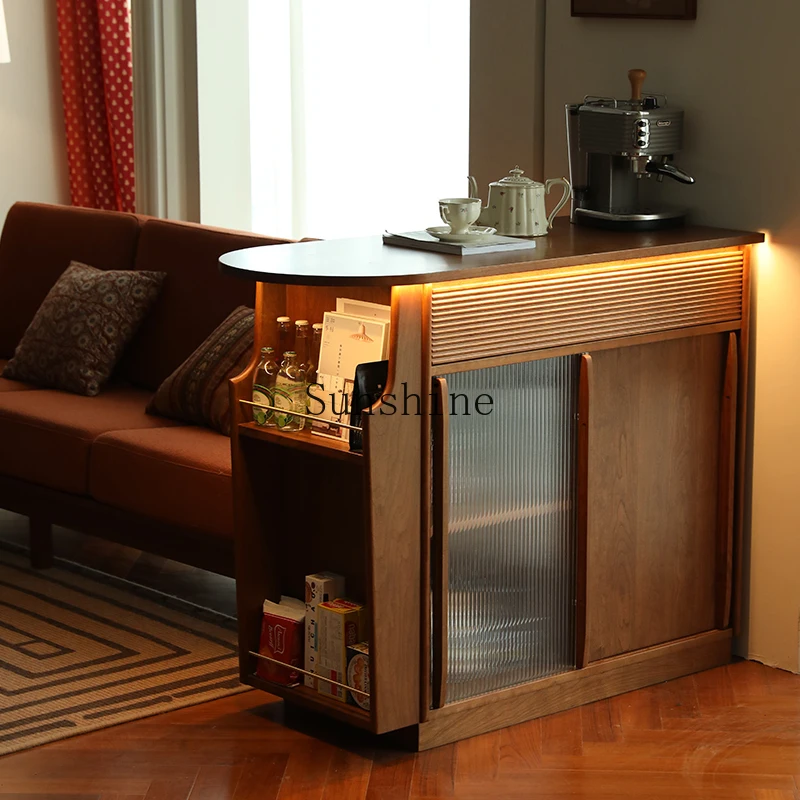 

French solid wood home bar partition retro restaurant rock slab locker