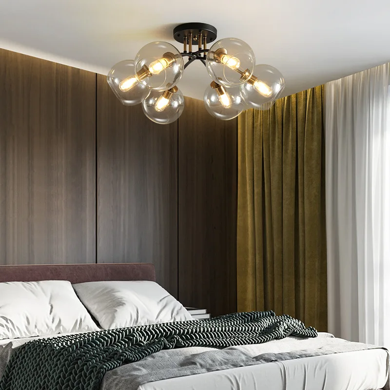 Plafoniere industriali trasparente grigio fumo paralume in vetro nordico Design lampada nera e oro decorazione camera da letto luce