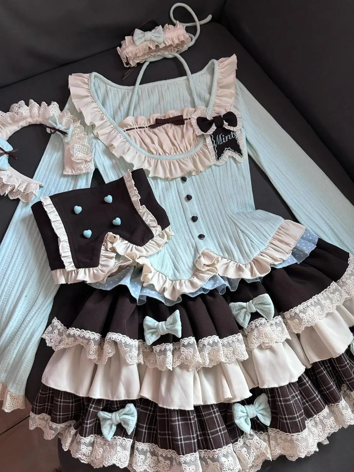 

Kawaii Lolita Style Women Tiered Skirt Set Japanese Sweet Bow Lace Ruffle Chic Mini Cake Skirt Gyaru Female Fashion Y2k Outfit