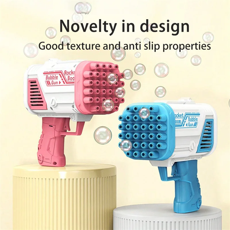 Máquina elétrica de bolhas gatling com 32 buracos, totalmente automática, portátil, quebra-cabeça para crianças ao ar livre, brinquedos sem baterias e bolhas