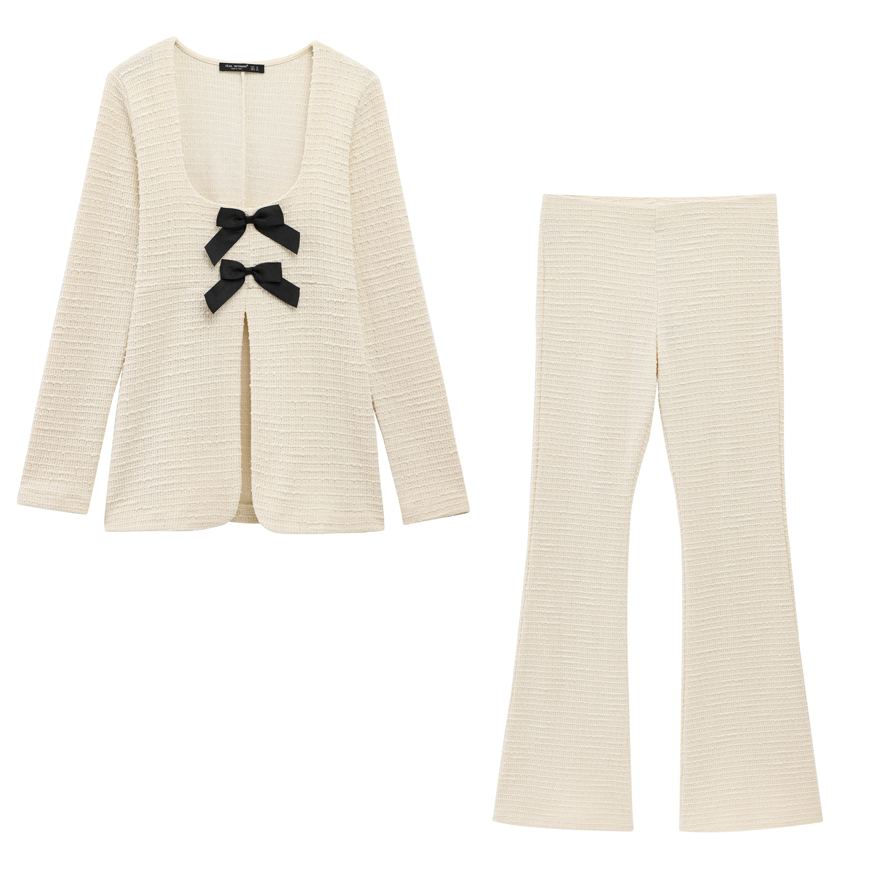 Elegante frauen Sets Feminine Hosen Set Frau Feste Unterseite Dame Vintage Quadratische Kleidung frauen Zwei Stücke Set