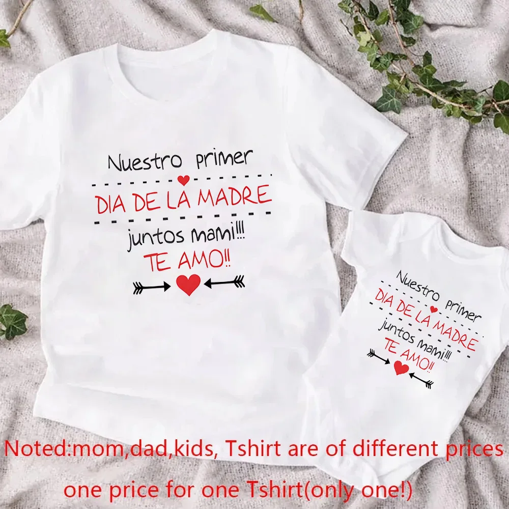 Our First Mother\'s Day Family Matching Clothes Spanish Mommy and Baby Shirt Mothers Day Fashion Outfit Mama T-shirt Baby Romper