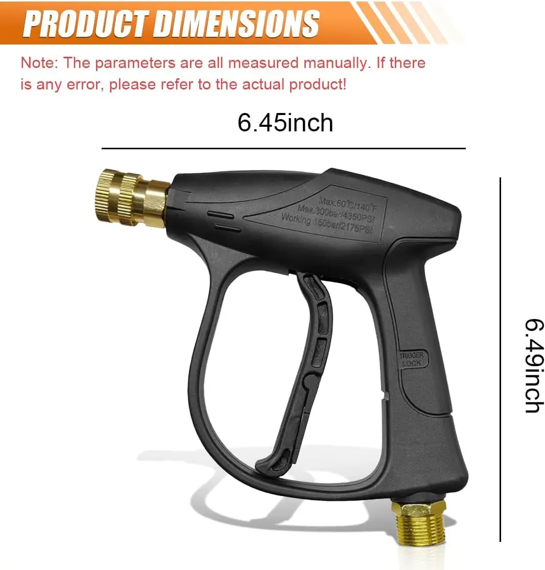 High Press Car Wash Gun, 4350 PSI, 1/4