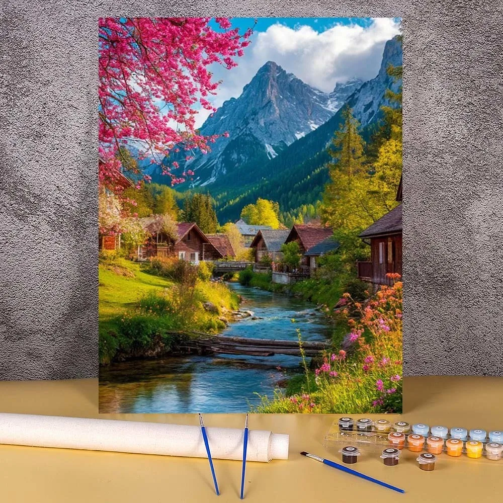 الطلاء بواسطة أرقام الغابات الجبلية المشهد الاكريليك الطلاء قماش دروبشيبينغ Diy بها بنفسك رقم الرسم على قماش ديكور المنزل