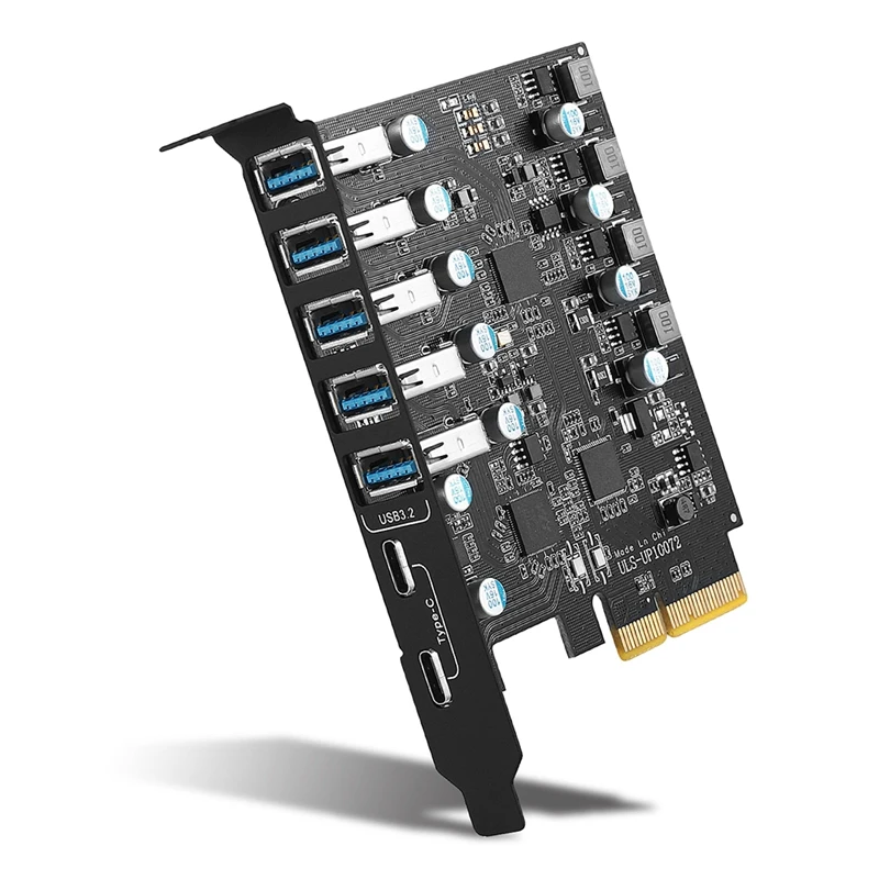 PCI-E To USB 3.2 Type Card Gen 2 Adapter With 20 Gbps Bandwidth 7-Port(5XUSB-A+2Xtype-C) Expansion Card Support MAC 10G