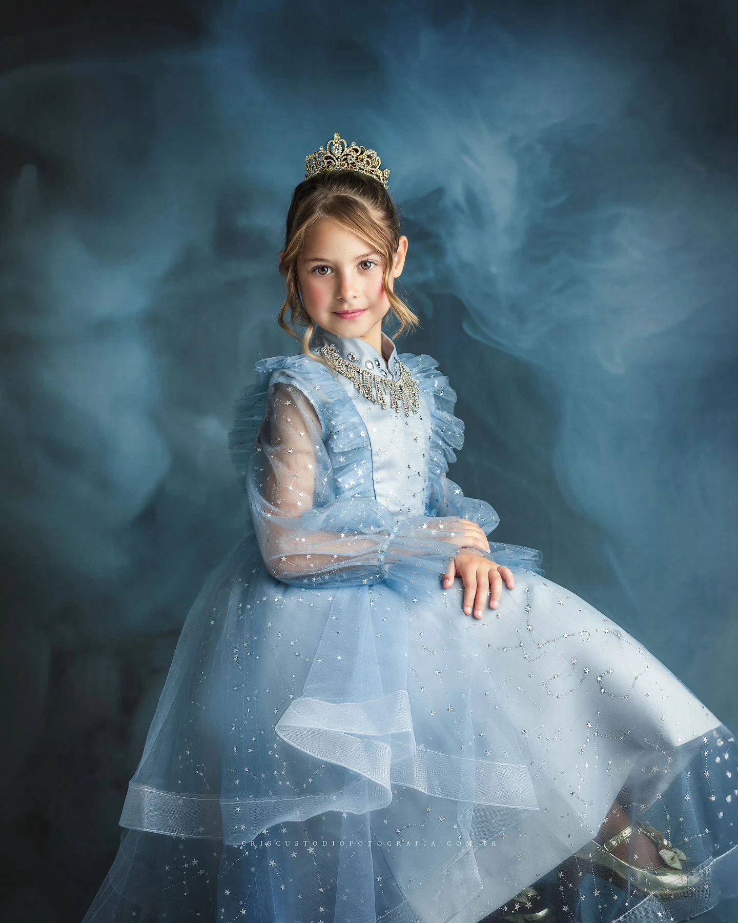 Shiny Sky Blue Ruffles Children's Dress Girls' Princess Sequin Latern Sleeve Long Mesh Flower Little Girl Tulle Wedding Gowns image 4