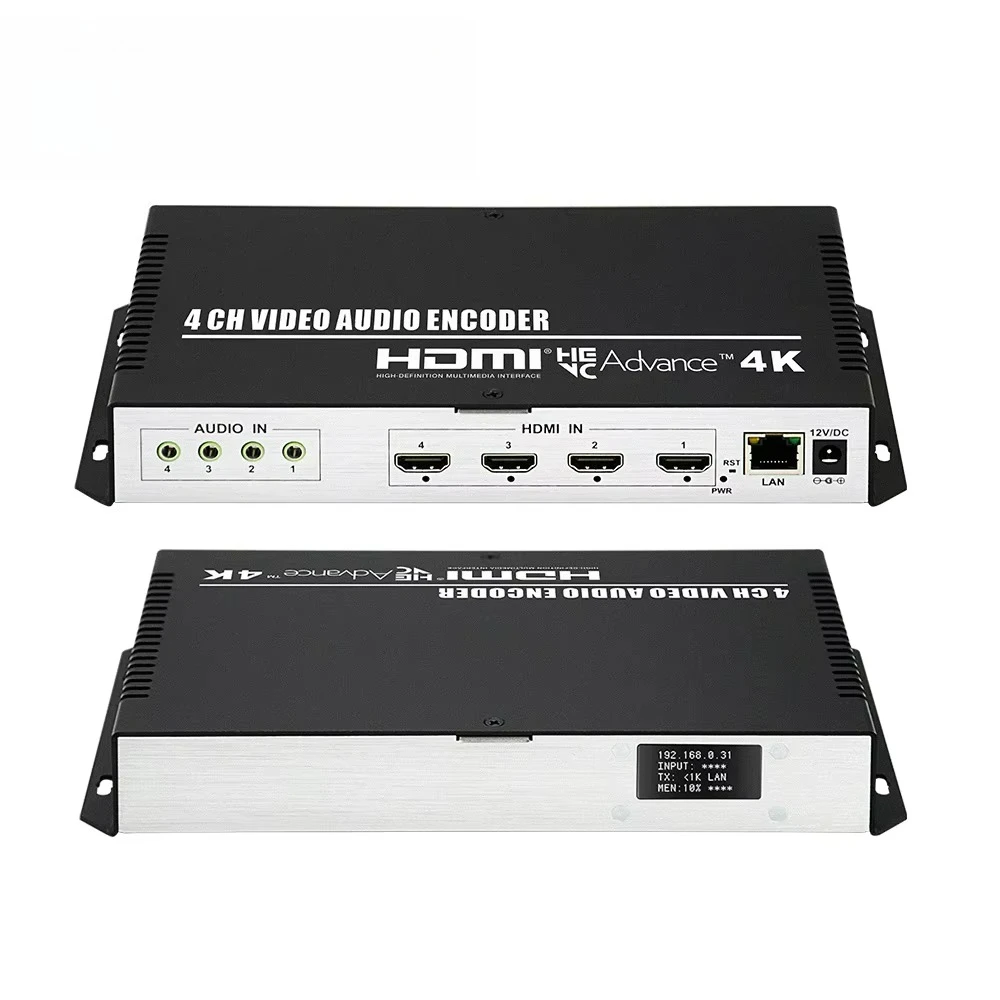 4 Channels H.265 H.264 SRT HDMI Video Encoder 4K 1080P 60FPS with OLED Status Display for Church Live Streaming RTMP RTSP IPTV