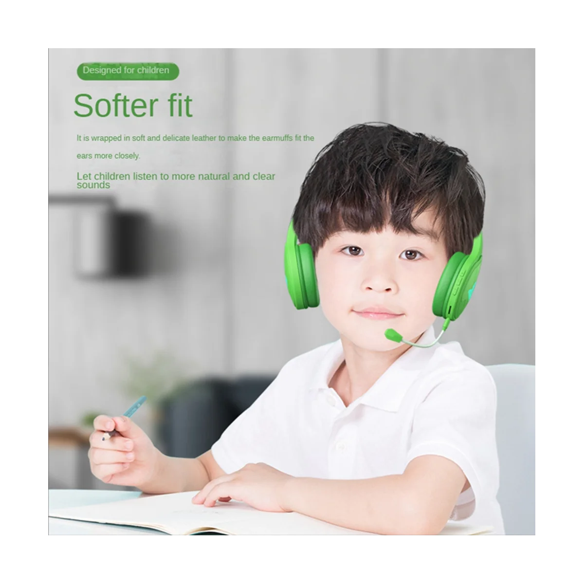 Kids Headsets Over-Ear Headphones with 85DB Volume Limited Hearing Protection Headphones Without Microphone,Green