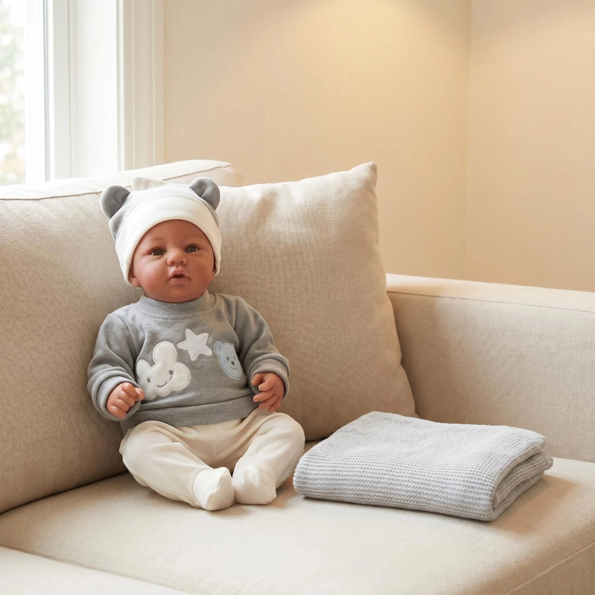 NPK 18inch Lifelike Reborn Doll Abigail Dark Skin Tone Soft Body Touch Cuddly 3D Painted Skin Visible Veins Collectible Doll