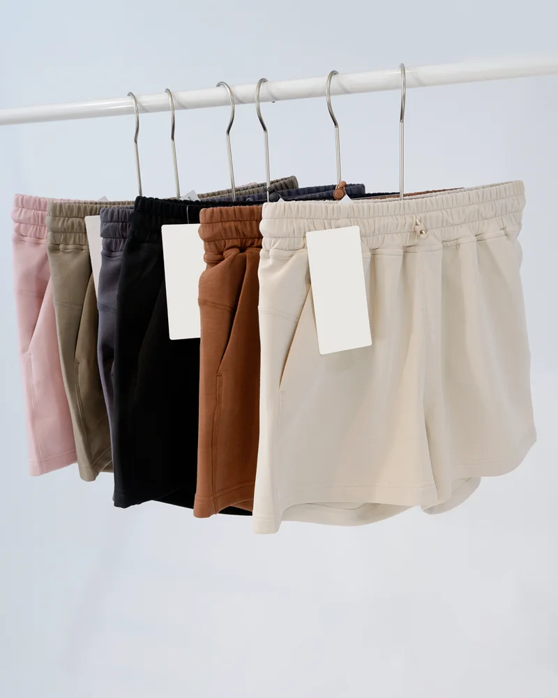 New Yoga Shorts, 4-Point Length, Casual Loose Fit, Sports Air Layer, Women's Soft Breathable High-Waisted Shorts, Solid Color