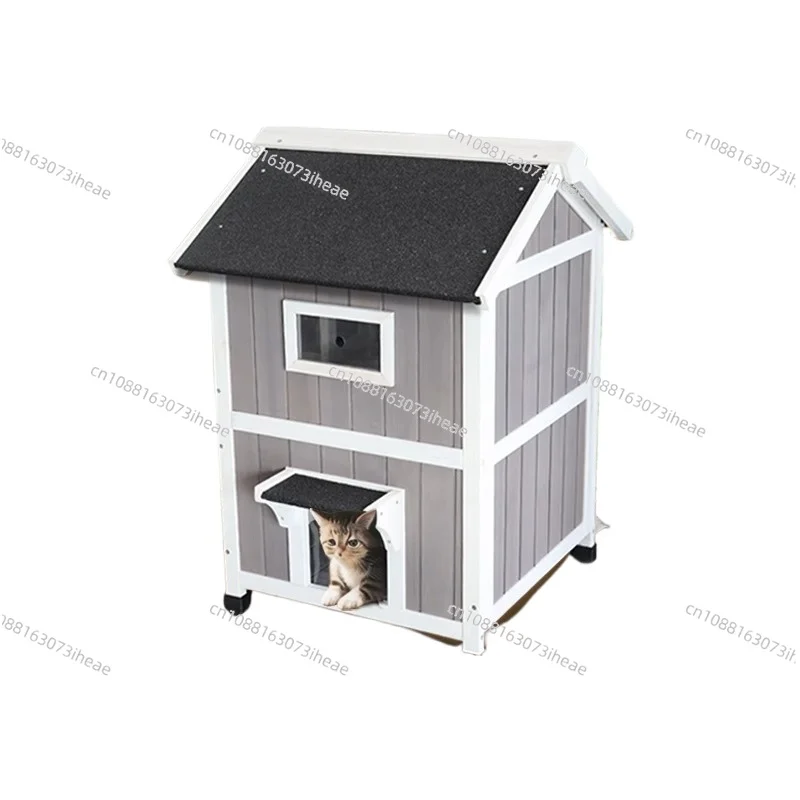 Outdoor cat house solid wood double-layer luxury cat room villa rainproof stray cat house courtyard indoor and outdoor universal