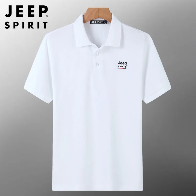 JEEP SPIRIT polo shirt short-sleeved men lapel casual  cotton material loose embroidered  breathable high-quality top clothes