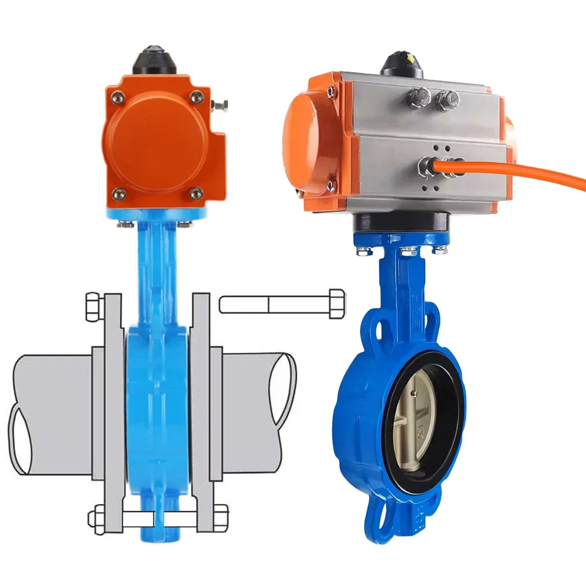 DN80 3-дюймовый PN16 EPDM резиновое седло вафельного типа воздухозаборник двойного действия пневматический дроссельный клапан с приводом