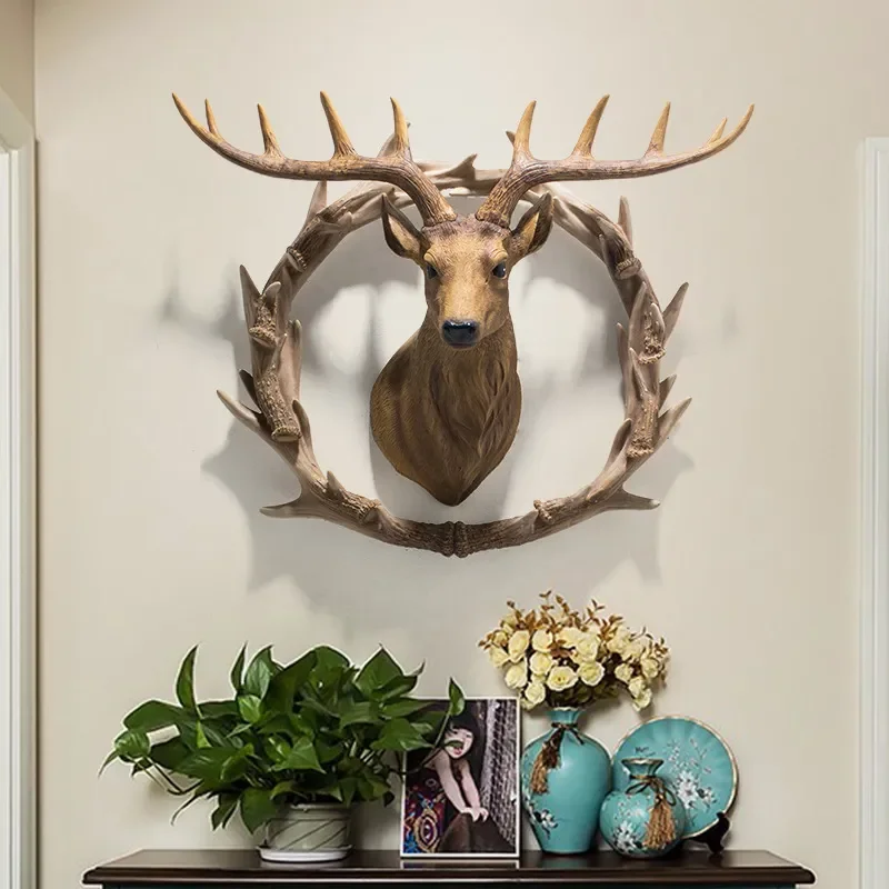 Nordic Style Resin Deer Head Wall Art Retro Simulation Animal Sculpture for Living Room Bar Background Home Decor Accent