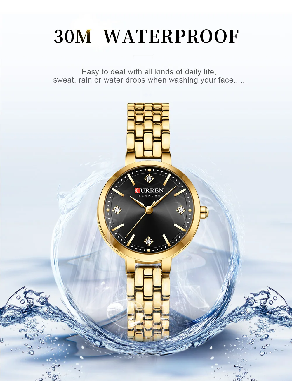 CURREN Damen Minimalistische Dünne Armbanduhr mit Funkelnden Strasssteinen, Luxuriöse Quarzuhr als Geschenk für Sie – Detail 4
