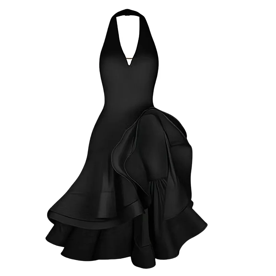 

Black Latin Dance Dress Open Back Ruffle Skirt Salsa Tango Ballroom Competition Costume for Women
