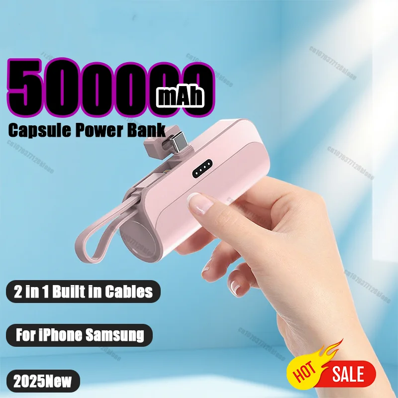 

Мини-капсульный внешний аккумулятор емкостью 500000 мАч 2 в 1, портативный внешний аккумулятор с быстрой зарядкой для Iphone, Samsung, 2025, новинка