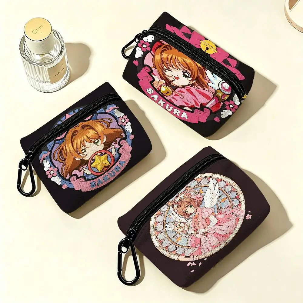 Cardcaptor Anime Sakura Mini Hanging Oxford Cloth Coin Bag Durable Zipper Key Card Pouch With Carabiner