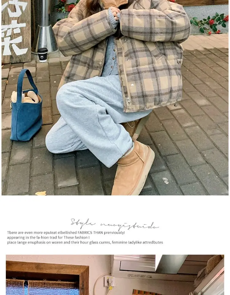 Retro Plaid Short Padded Jacket for Women Autumn Winter Maillard Style Thick Warm Outerwear Female Casual Korean Puffer Jackets
