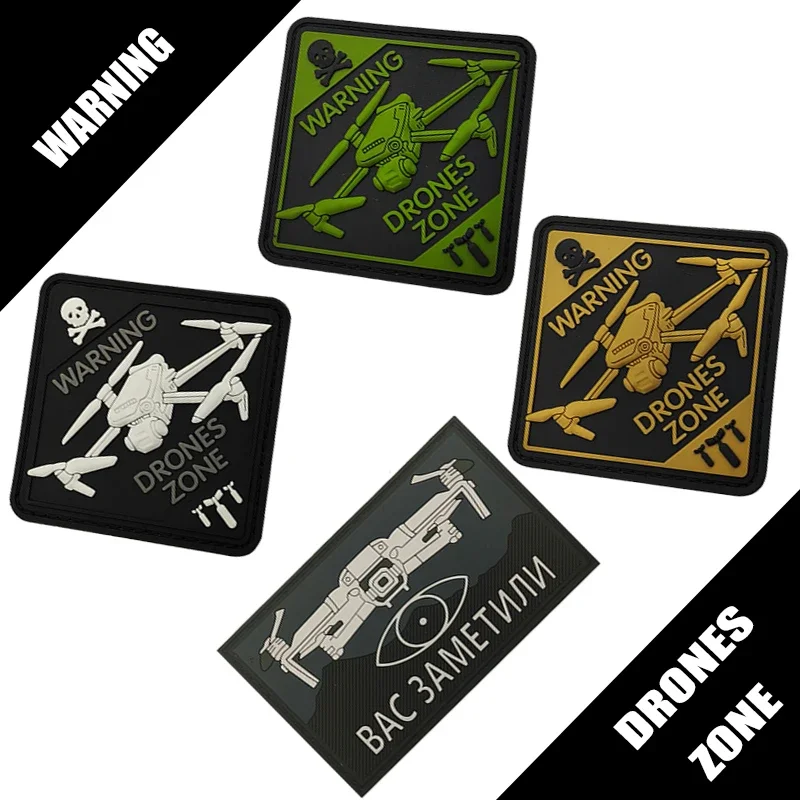 

WARNING DRONES ZONE PVC Tactical Patch Hook And Loop Patches on Clothing Military Army Russian UAV Chevron Morale Badge