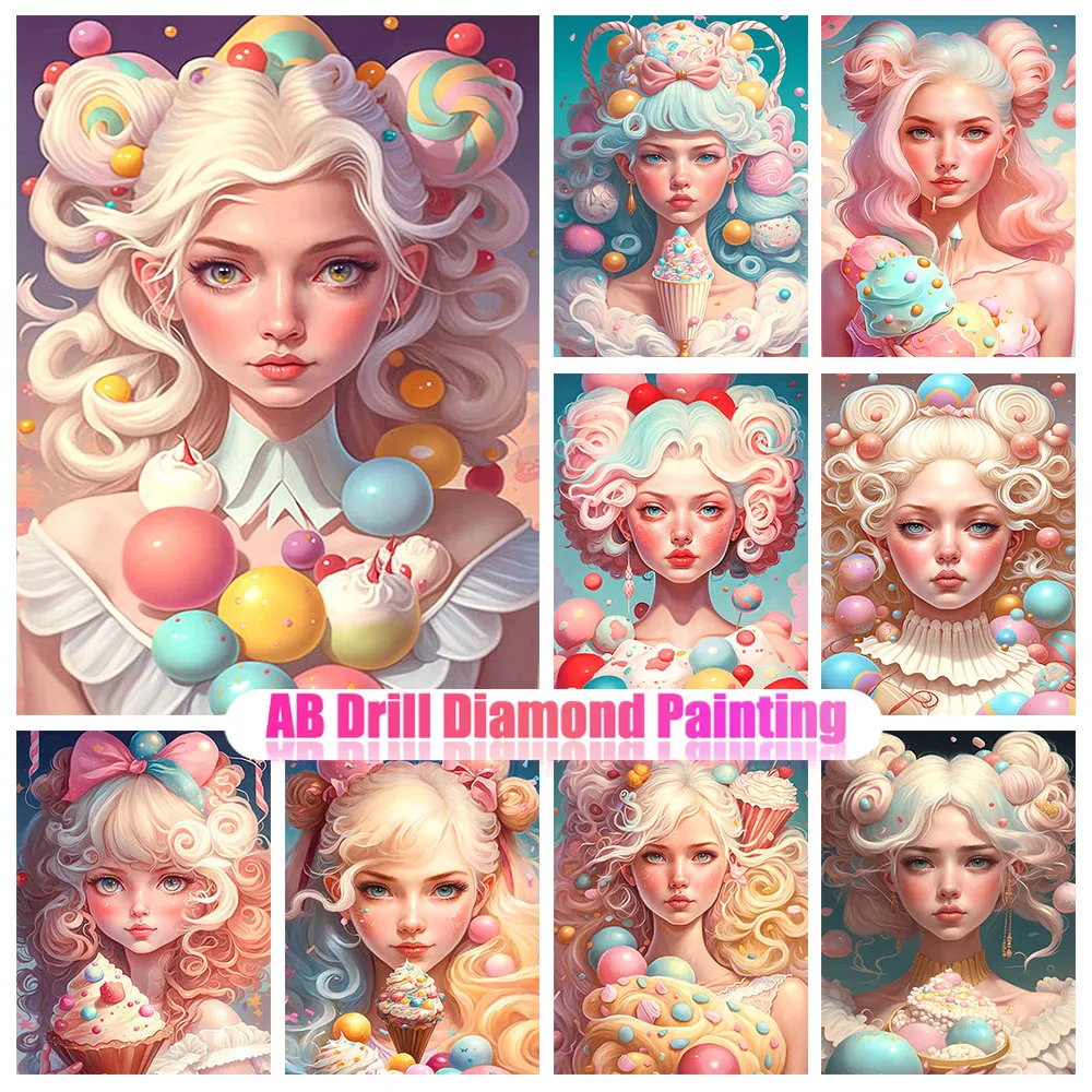 5D DIY سلسلة جديدة AB الماس اللوحة كاندي فتاة كامل جولة الماس الفسيفساء حلم الآيس كريم عبر غرزة المنزل الفن الجدار الديكور #1
